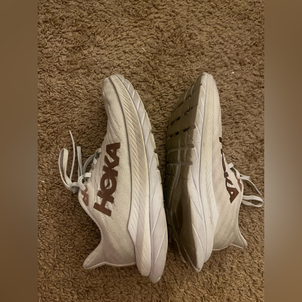 White and copper hokas